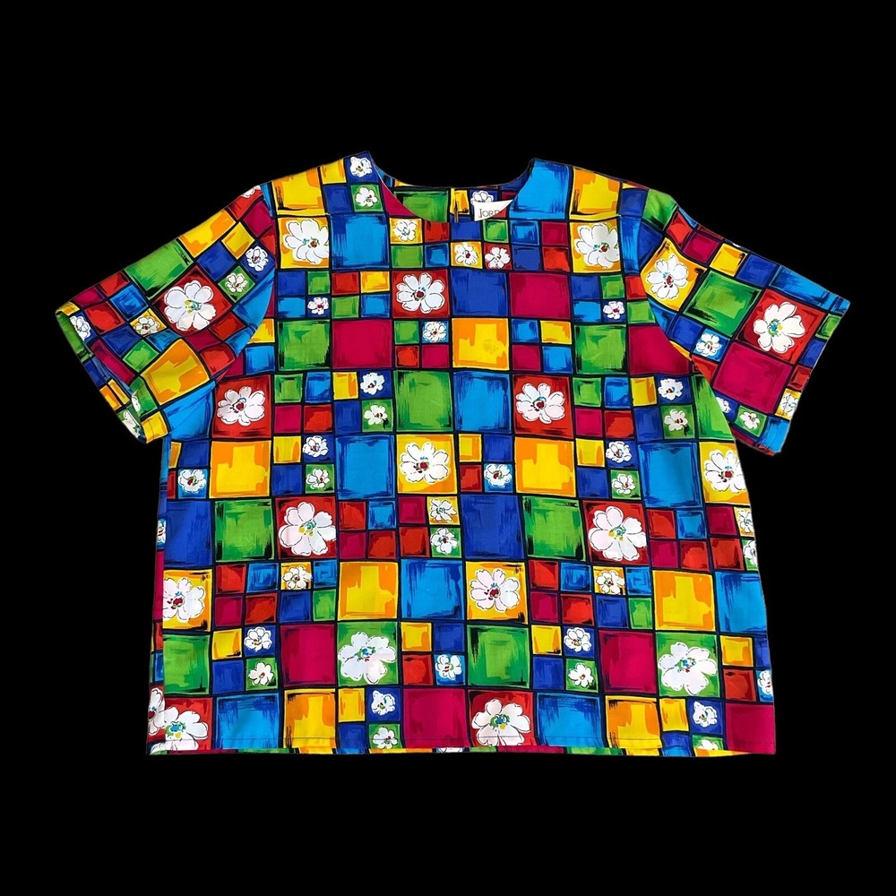 Jordan Top Women Size 20 Multicolor Short Sleeve Blouse Colorful Office VTG - Picture 8 of 9